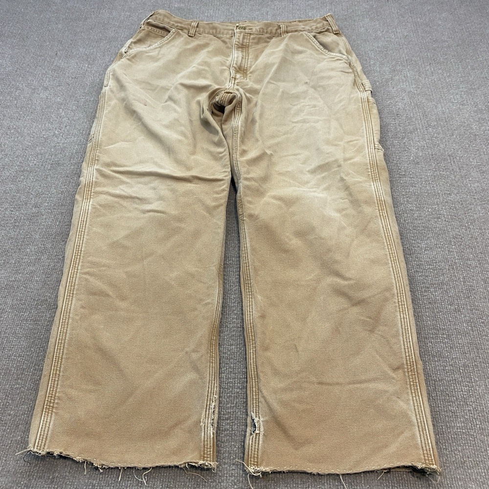 Vintage Carhartt B111 BRN Distressed Flannel Lined Pants Cropped Size 38x30
